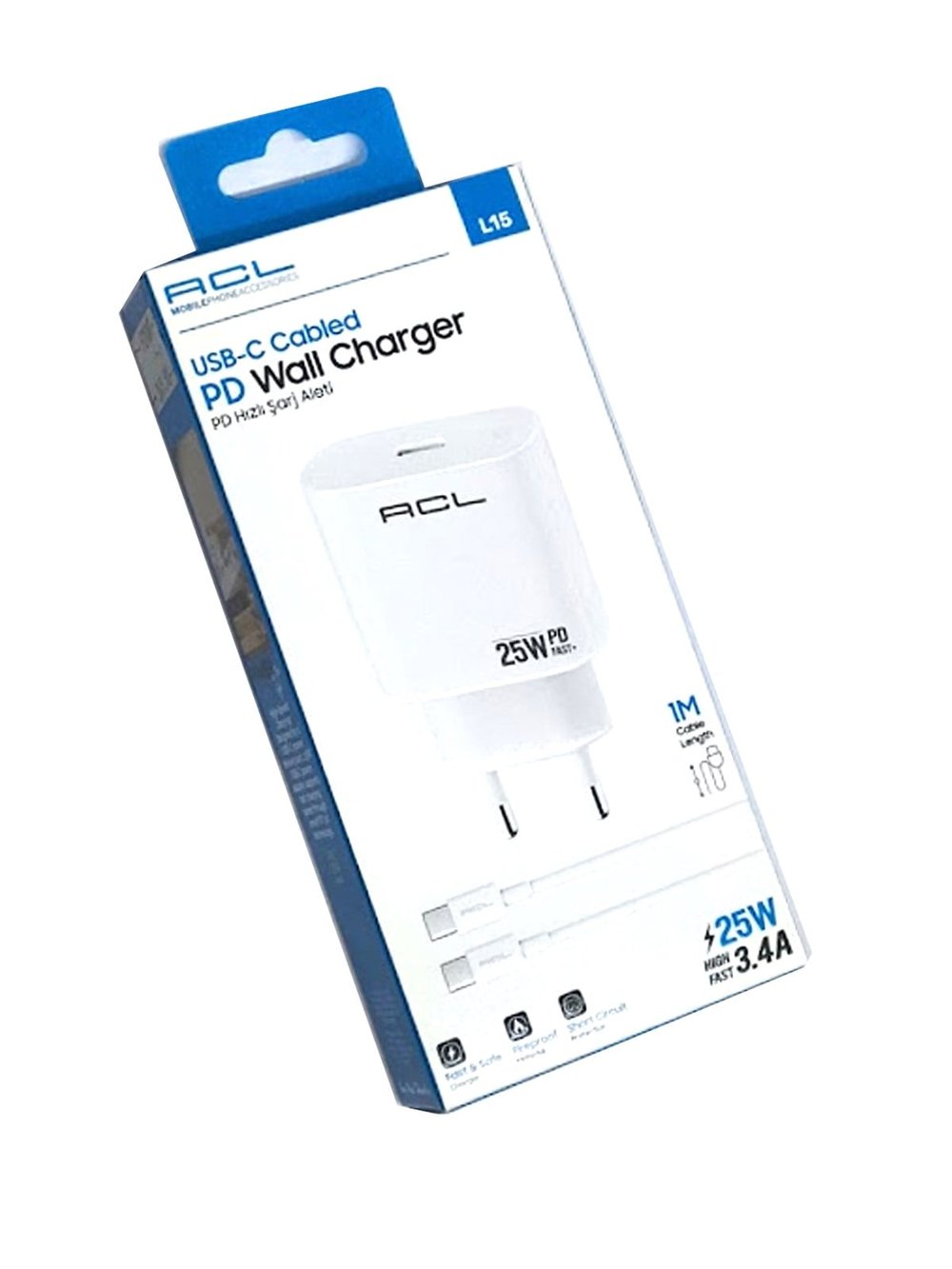 L15 PD 25W USB-C Girişli 1mt USB-C Kablolu Şarj Başlığı