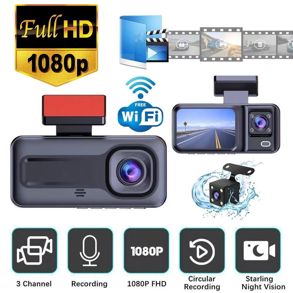 Araç İçi FullHD 3 Kameralı A98 170° Derece Açılı Yol Takip, İç Mekan ve Arka Kamera Kayıt