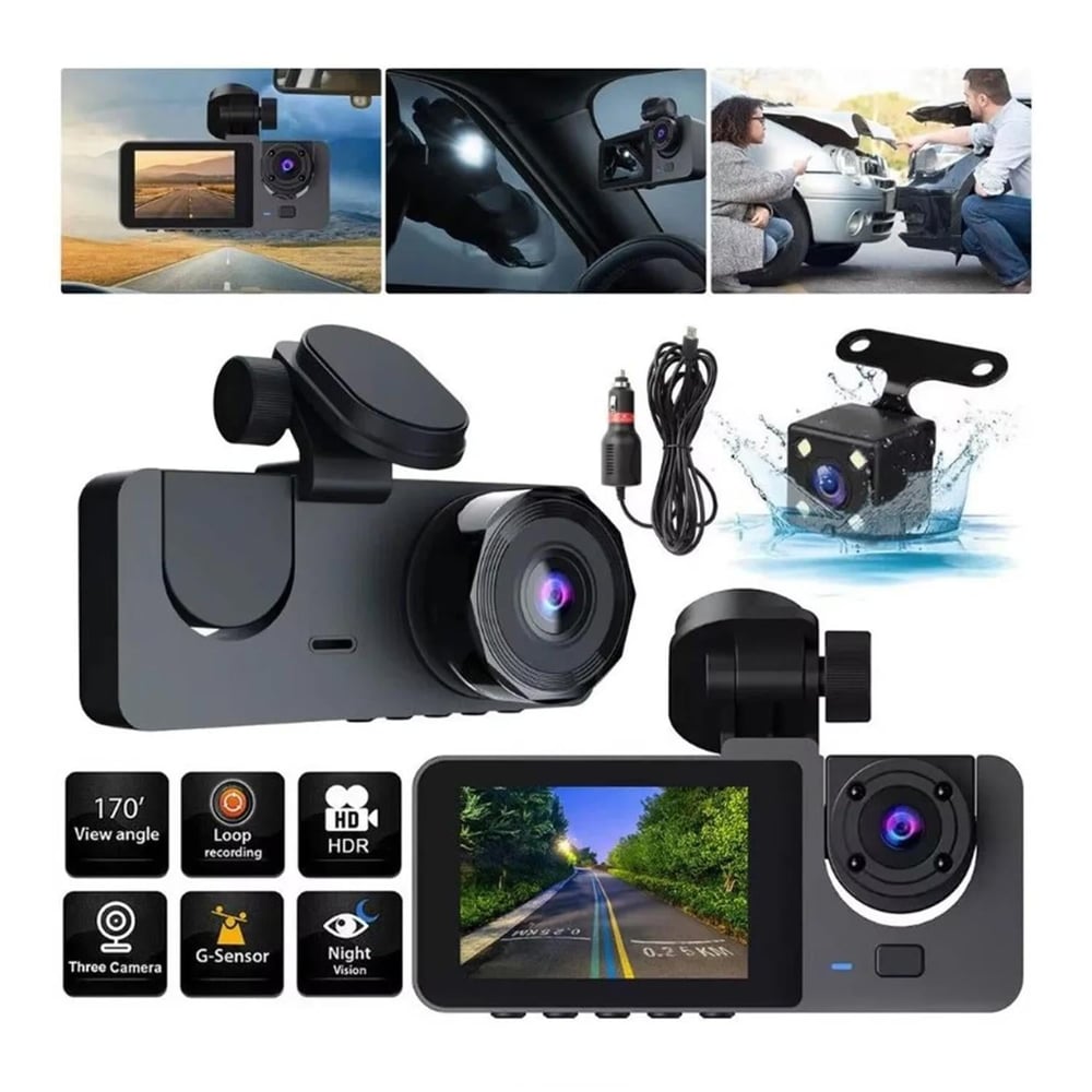 Araç İçi FullHD 3 Kameralı Y15 170° Derece Yol Takip, İç Mekan ve Arka Kamera Kayıt