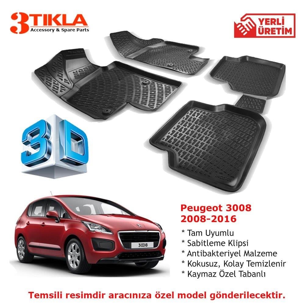 Peugeot 3008 2008-2016 Premium 3D Havuzlu Paspas Seti