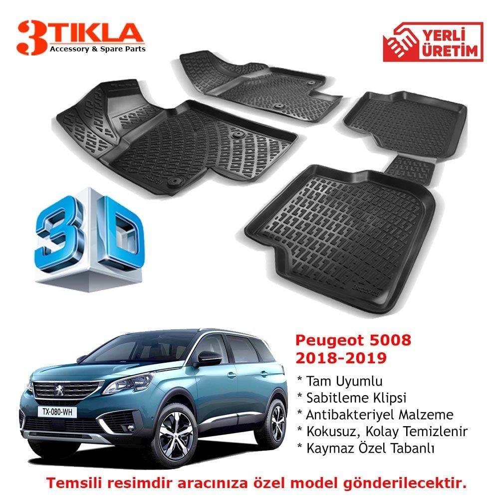 Peugeot 5008 2018-2019 Premium 3D Havuzlu Paspas Seti