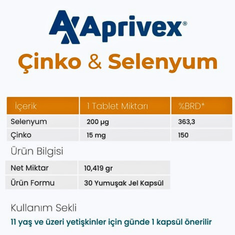 Aprivex Çinko-Selenyum 30 Yumuşak Kapsül