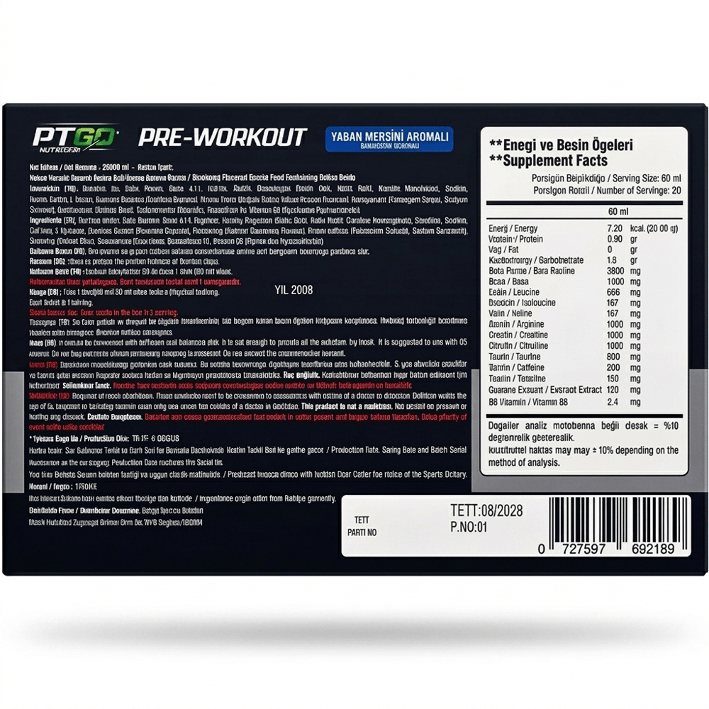 PT GO NUTRITION PRE-WORKOUT 20x60 ML SHOT