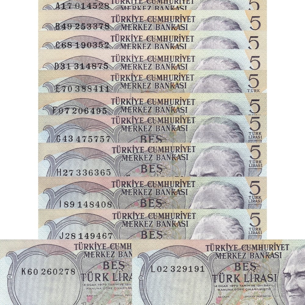 6. Emisyon Harf Takım 5 Lira - ÇİL - 12 Adet