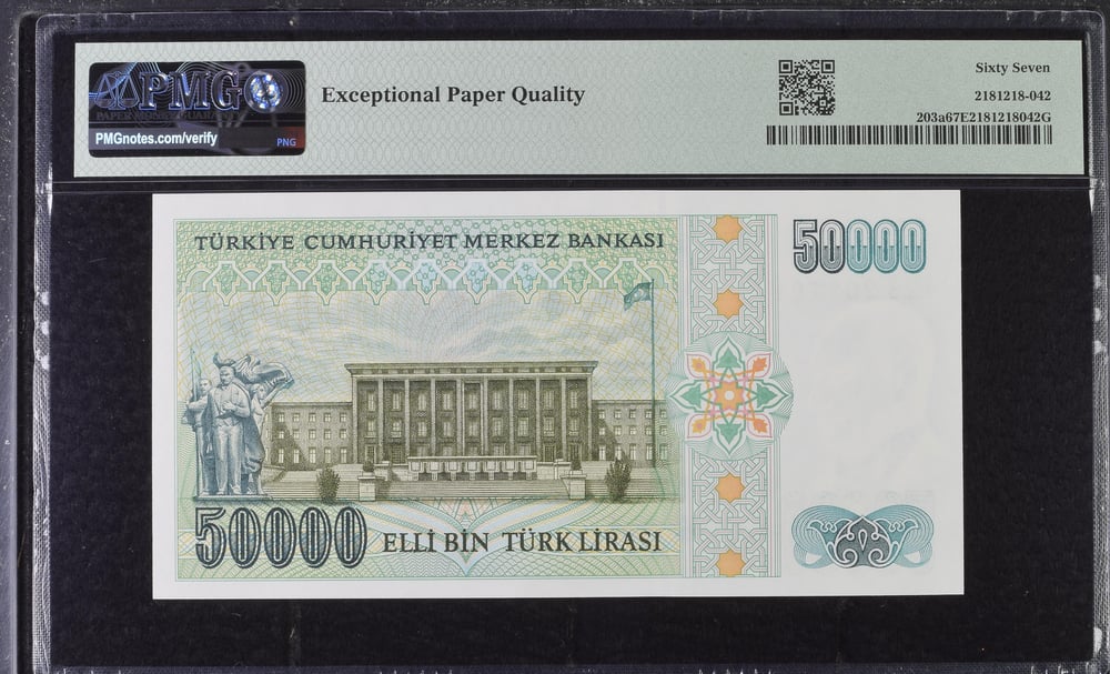 7. Emisyon 1. Tertip 50.000 Lira - A28 - PMG 67