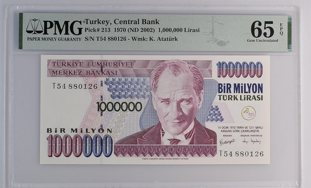 7. Emisyon 3. Tertip 1.000.000 Lira - ÇİL - T54 - PMG 65