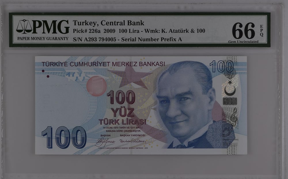 9. Emisyon 1. Tertip 100 Lira - A293 - PMG 66