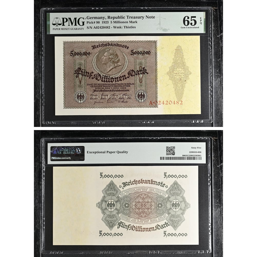 Almanya 5 Milyon Mark - 1923 - ÇİL - PMG EPQ 65