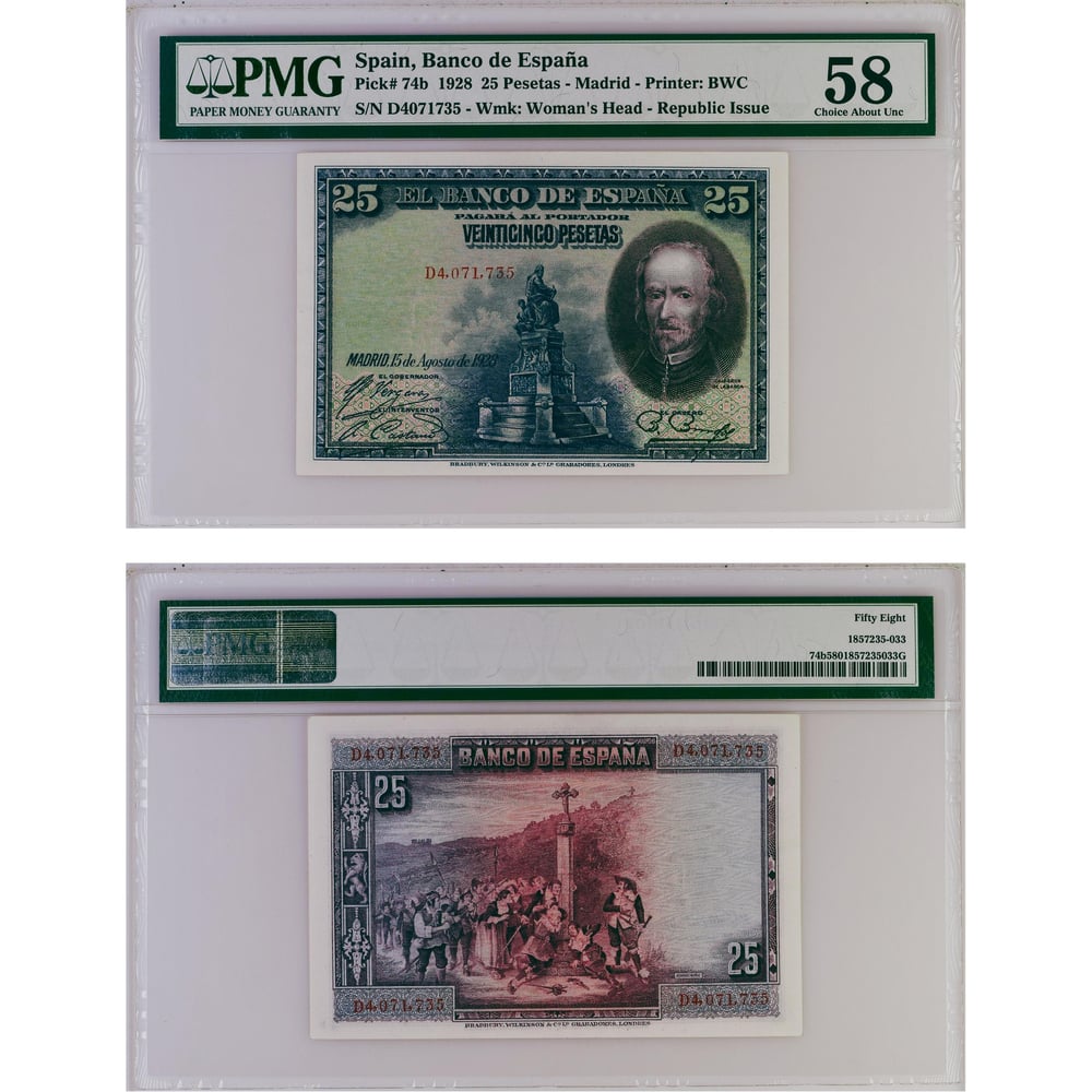 İspanya 25 Peseta - 1928 - Çil Altı - PMG 58