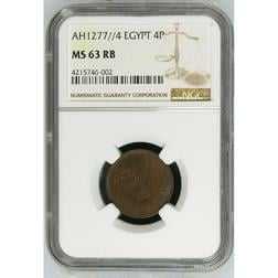 Sultan Abdülaziz 1277/4 Mısır Bakır 4 Para - ÇİL - NGC MS63 RB