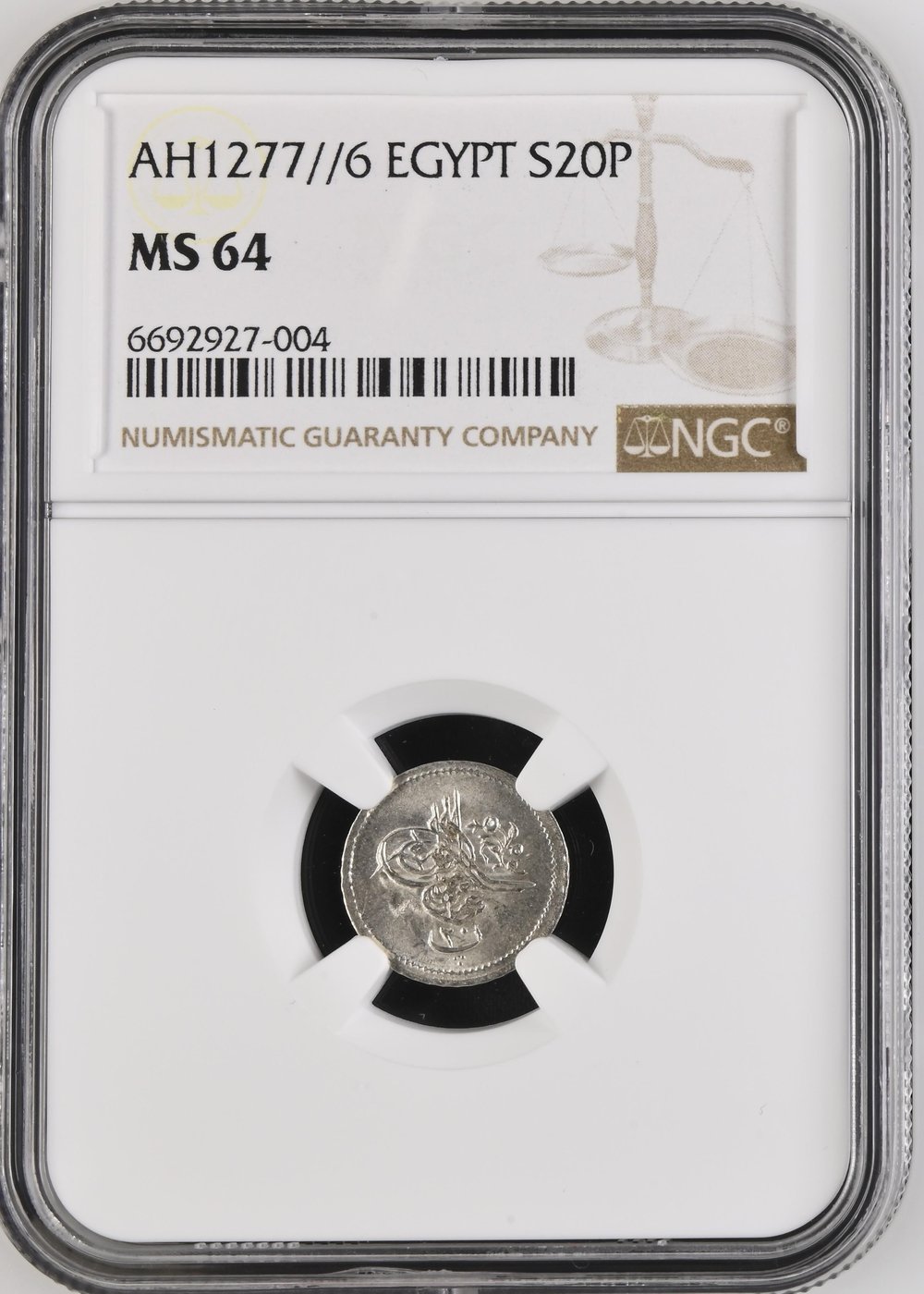 Sultan Abdülaziz 1277/6 Mısır 20 Para - ÇİL - NGC MS64