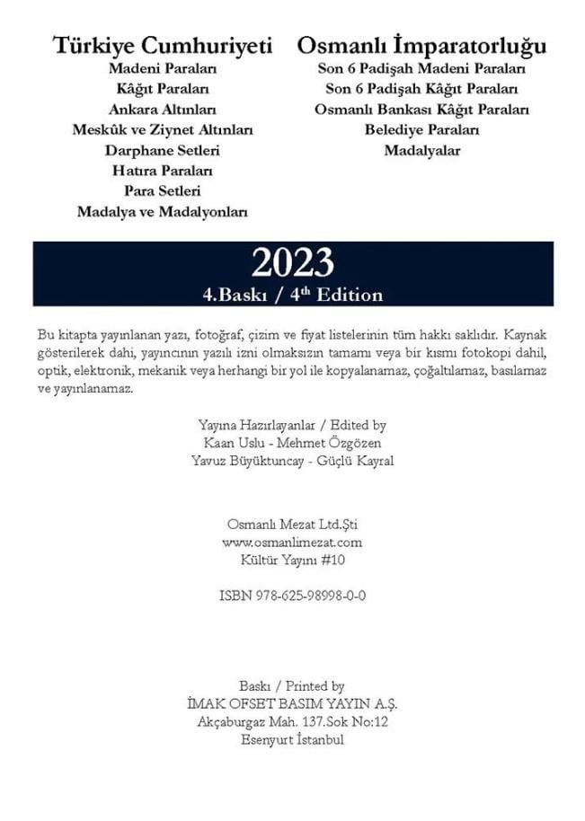Türkiye Cumhuriyeti ve Osmanlı İmparatorluğu Madeni ve Kağıt Paraları - 2023 - Kaan Uslu