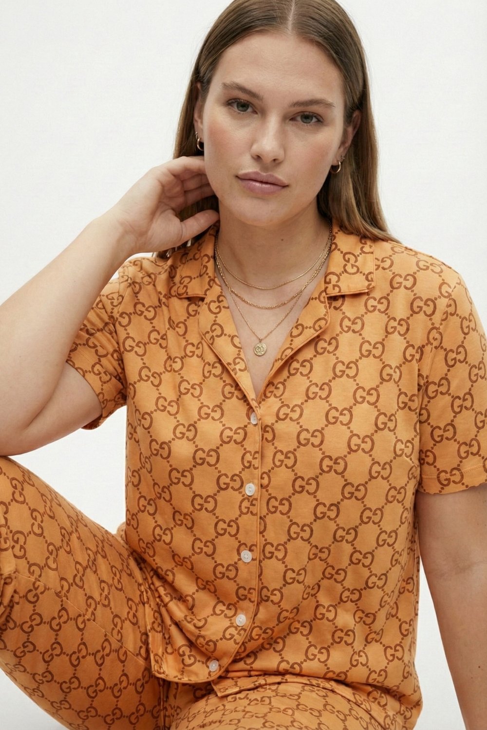 Kadın Milan Kumaş Önü Düğmeli Mevsimlik Kısa Kol Pijama Takımı