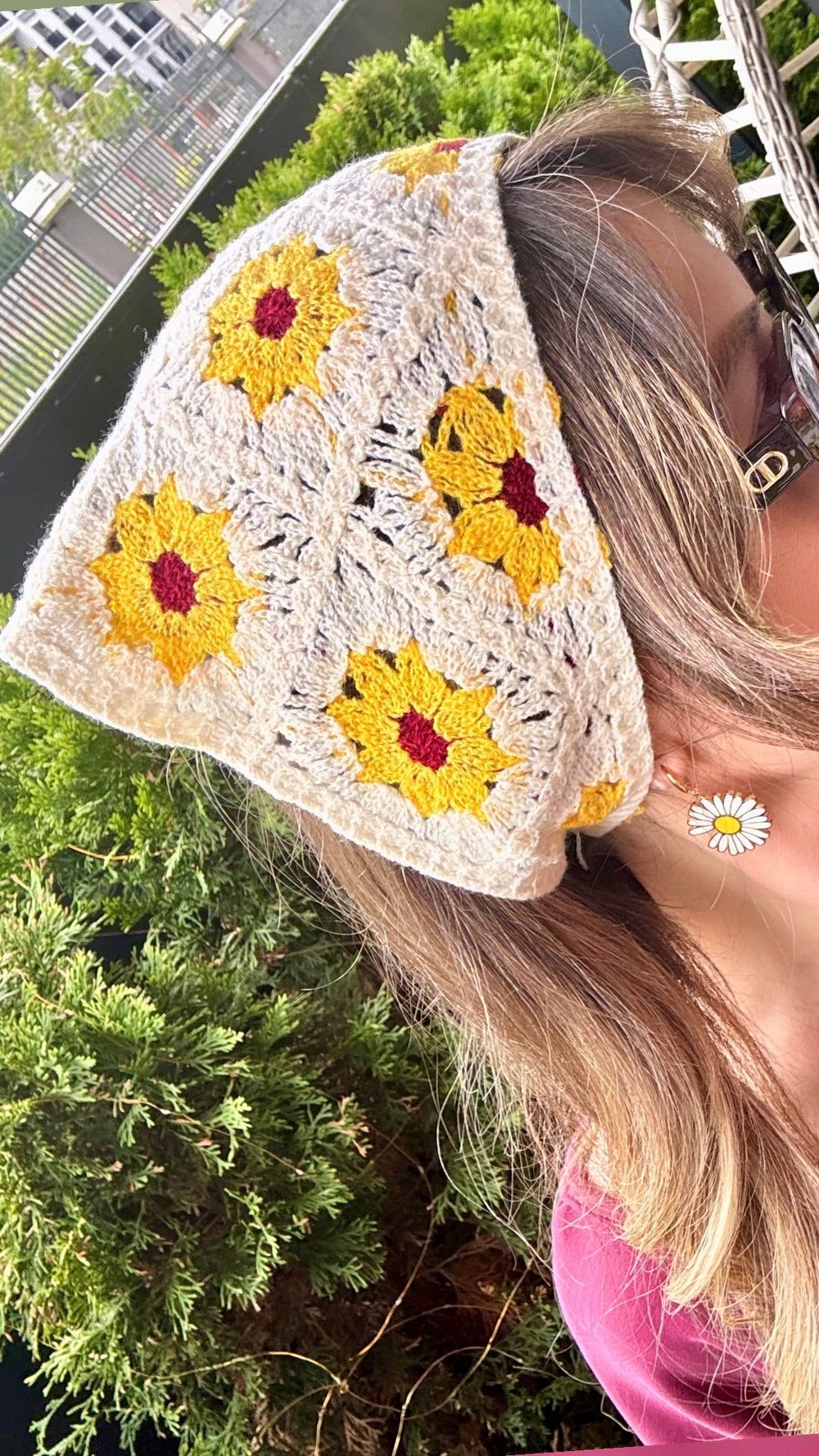 Ayçiçeği Desenli Örgü Bandana