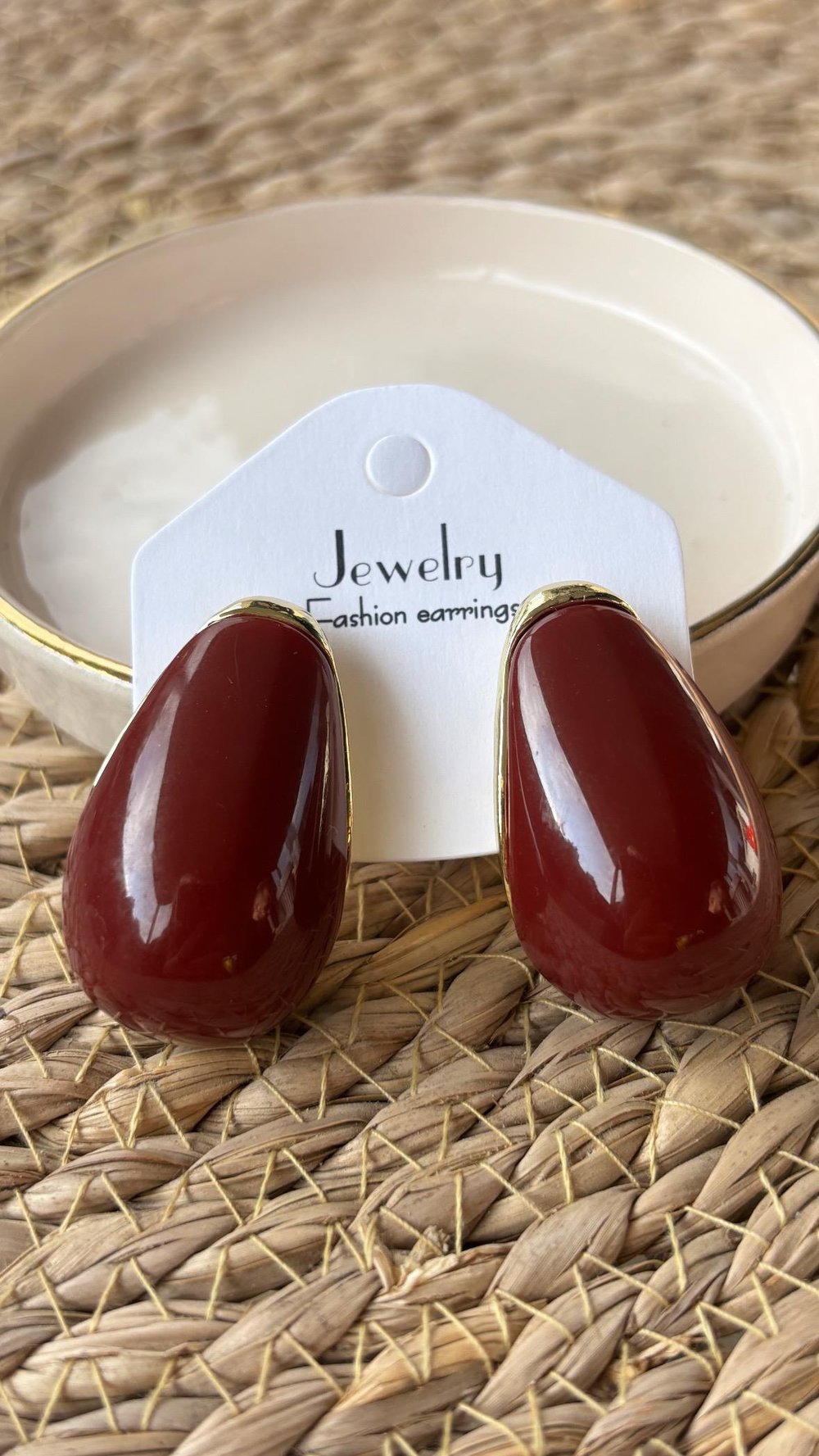 Bordo Gold Detaylı Damla Küpe