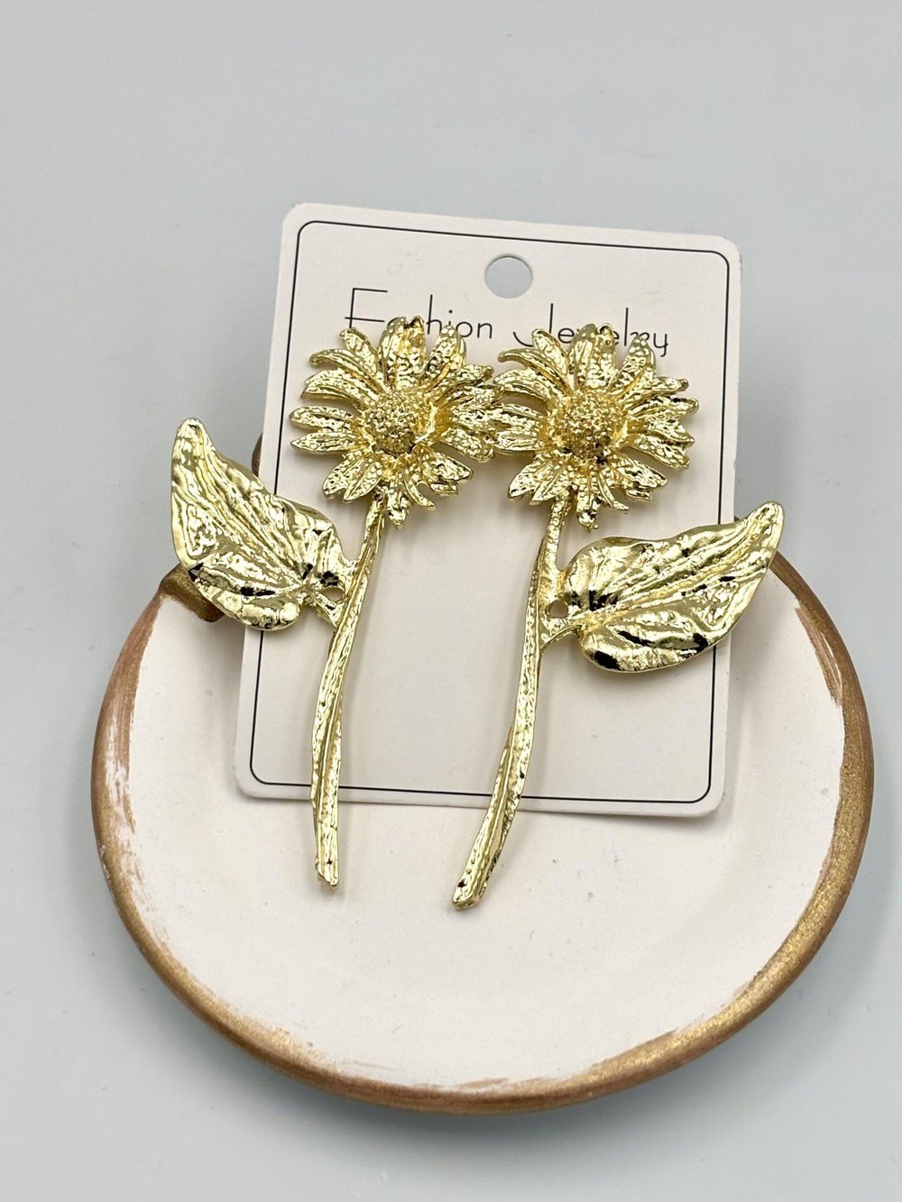 Gold Büyük Çiçek Küpe