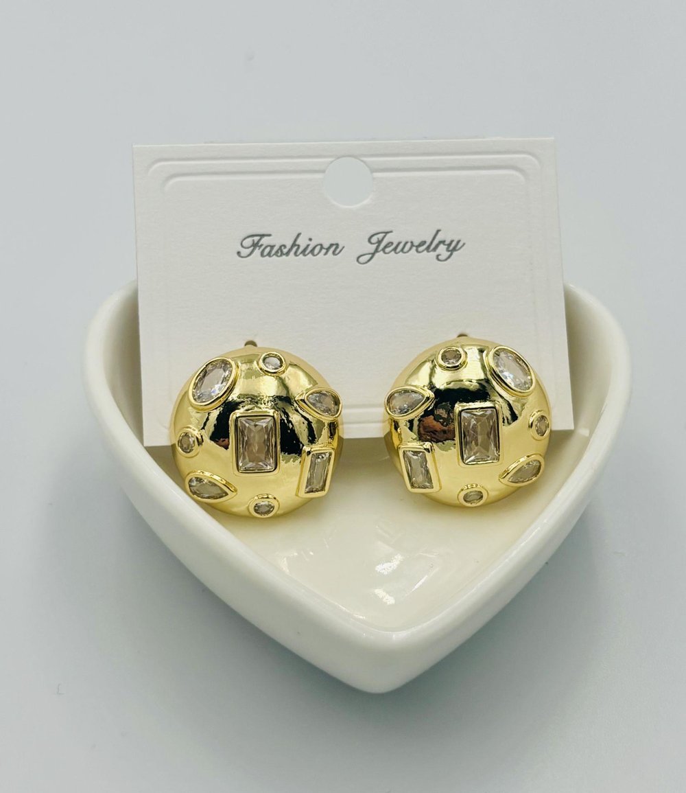 Gold Taşlı Top Model Küpe