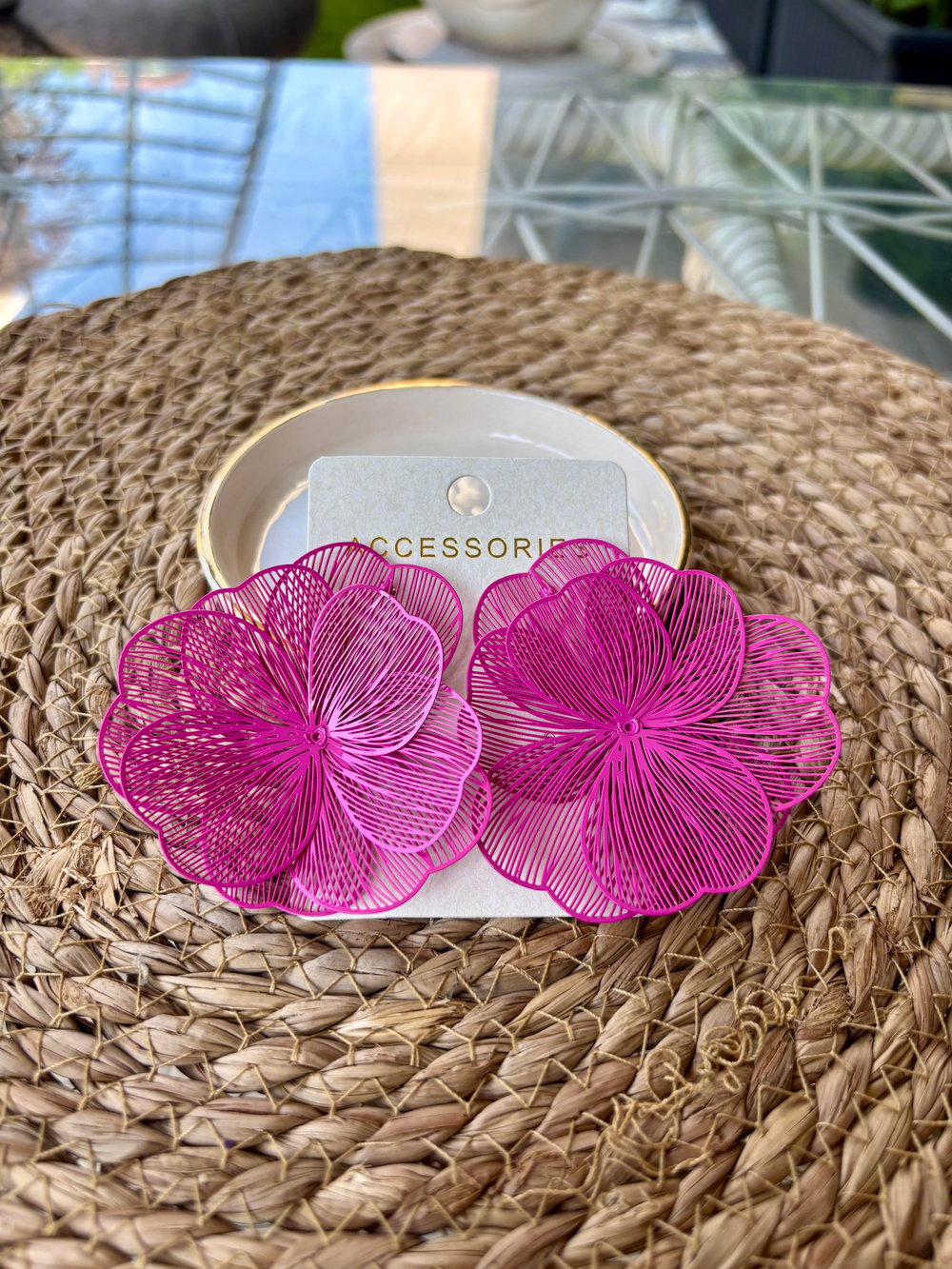 Premium Pembe Büyük Çiçek Küpe