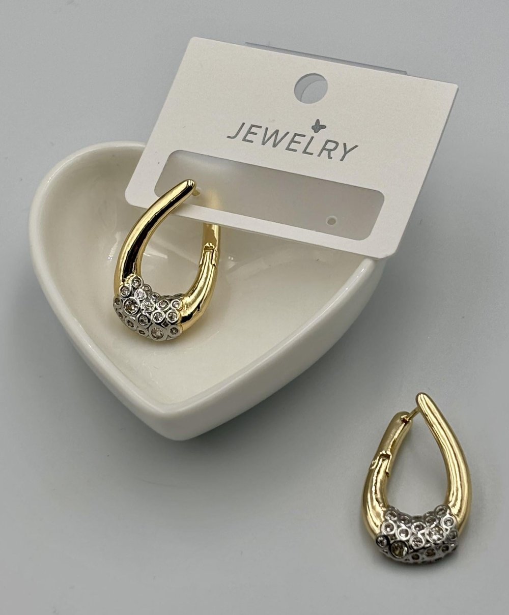Zirkon Taşlı Gold Oval Küpe