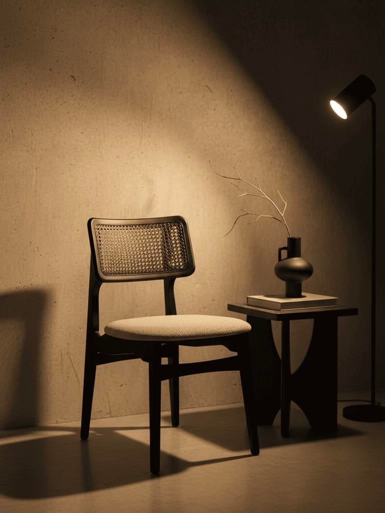Loft Beyaz Teddy Döşemeli Siyah Hasırlı Sandalye
