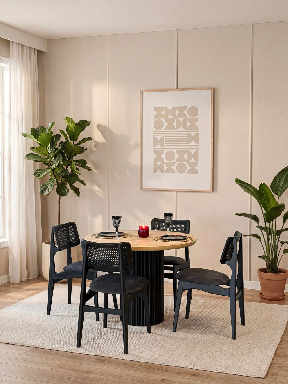 Velor Yuvarlak Ahşap Masa Takımı 100x100