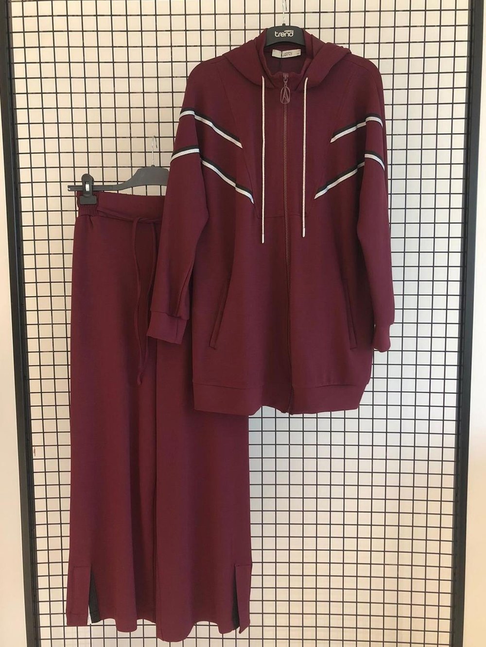 25KT631 ARMINE TREND BİYE ŞERİT DETAY PANTOLONLU TAKIM - BORDO