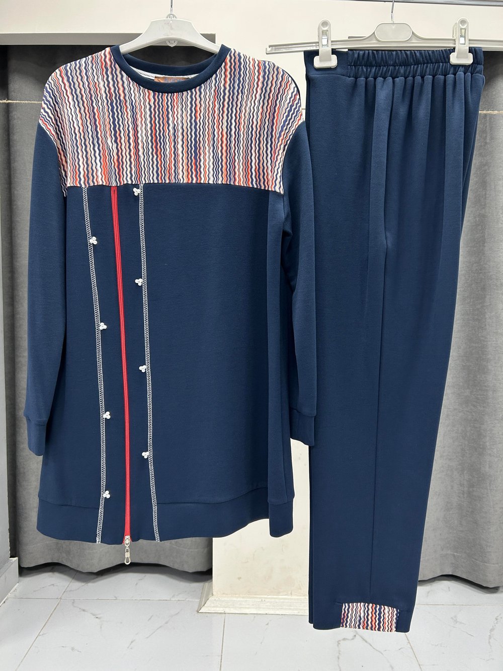 2717-TP-25Y BLUEVA BAMBU MODAL TUNİK PANTOLONLU TAKIM - LACİVERT