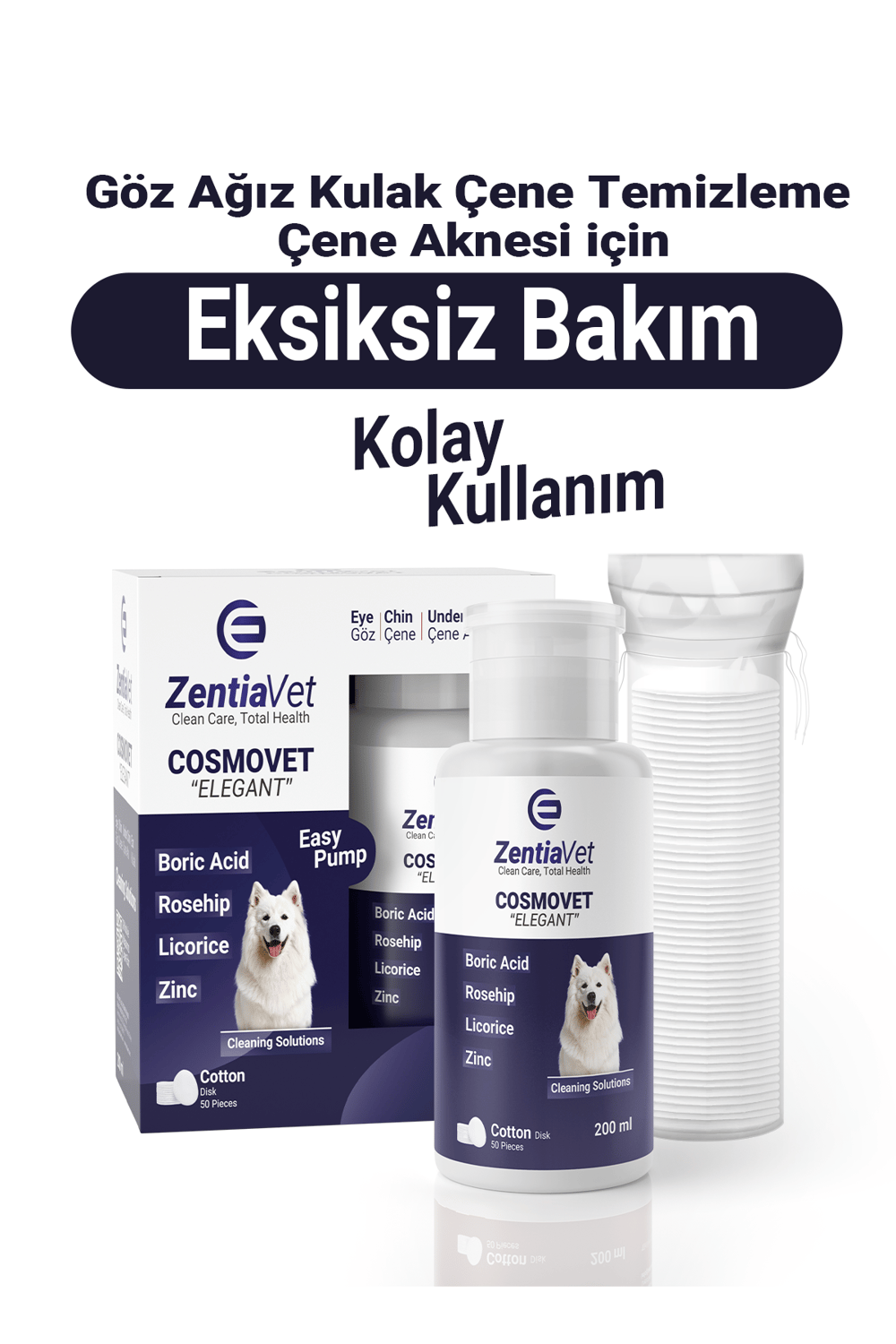 COSMOVET ELEGANT 200 ML Köpek Göz-Çene-Çene  Altı ve Kulak Bakım Temizleme Solüsyonu 