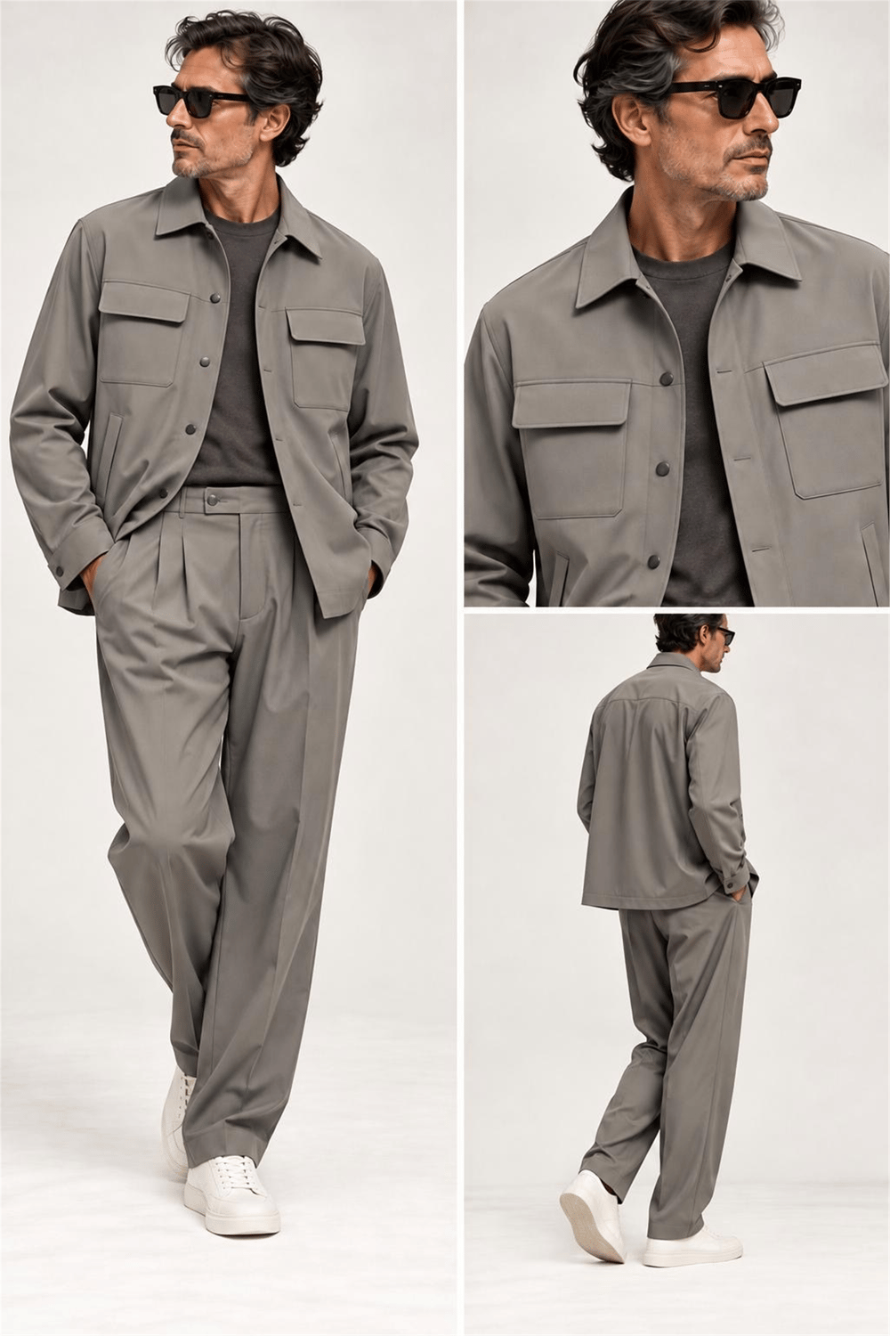 FK Modern Wool Smart Casual Suit — Stone Grey