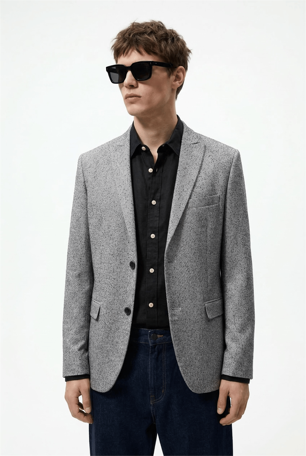 Karakaşlı Gri Dokulu Blazer