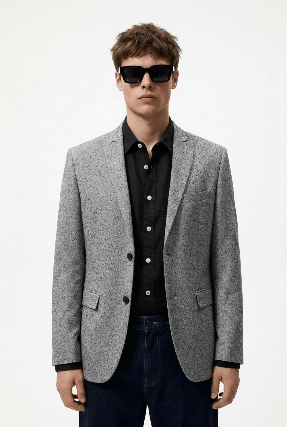Karakaşlı Gri Dokulu Blazer