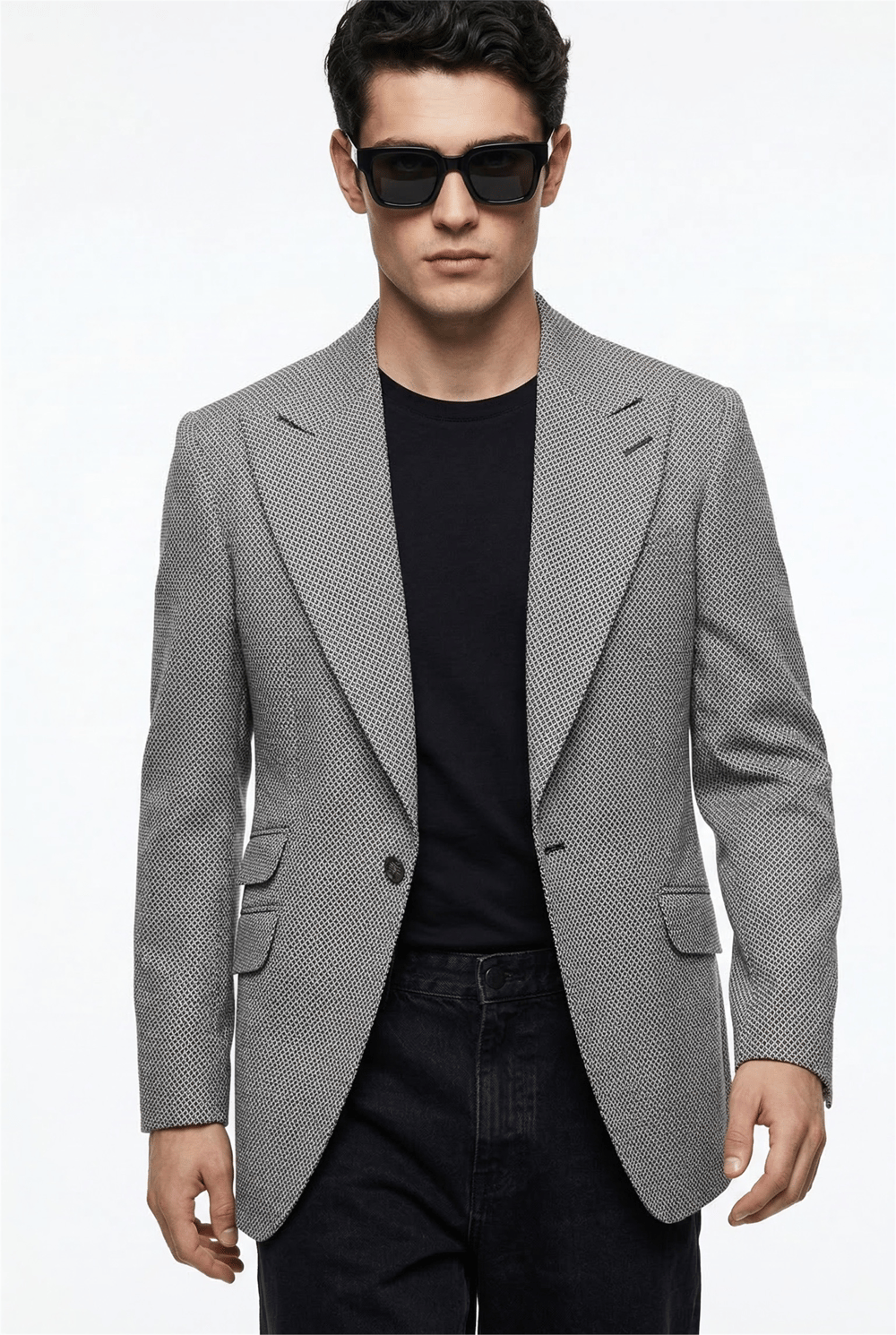 Karakaşlı Gri Kahve Dokulu Blazer