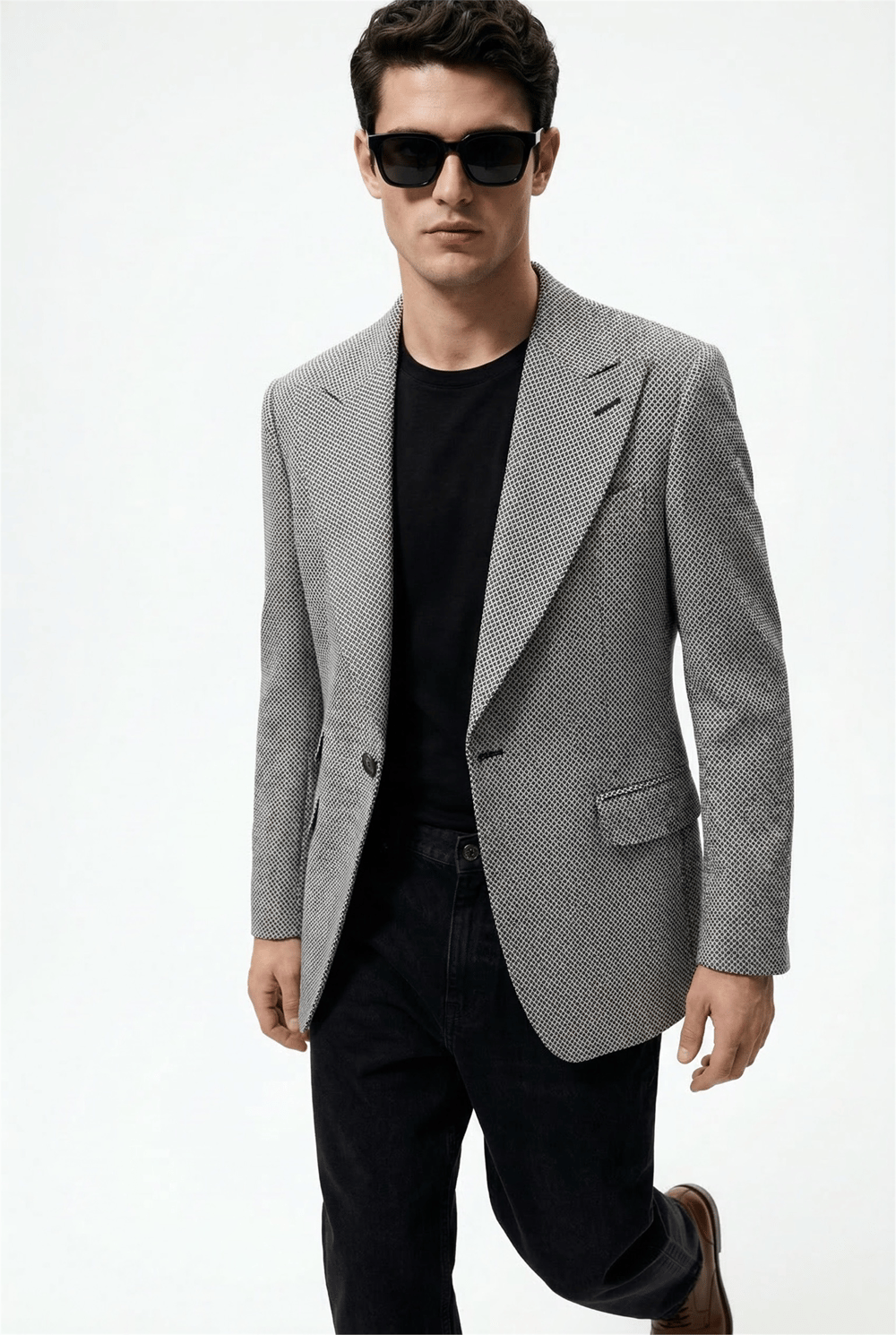 Karakaşlı Gri Kahve Dokulu Blazer