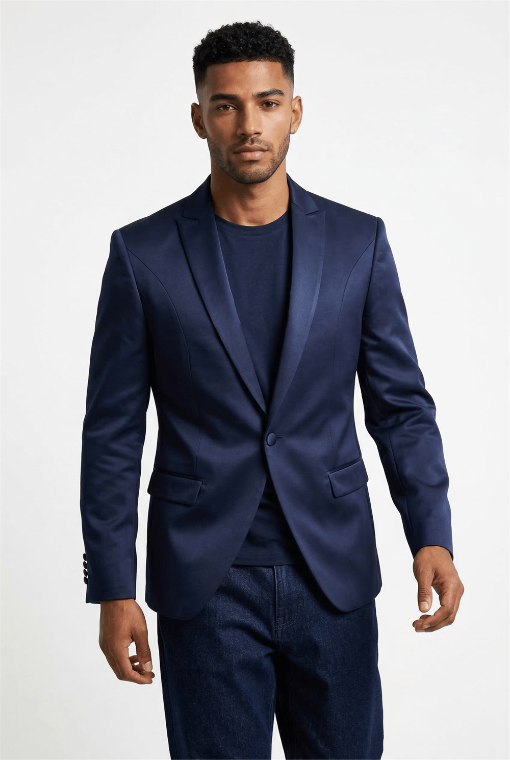 Karakaşlı Lacivert Satin Smokin Blazer Ceket