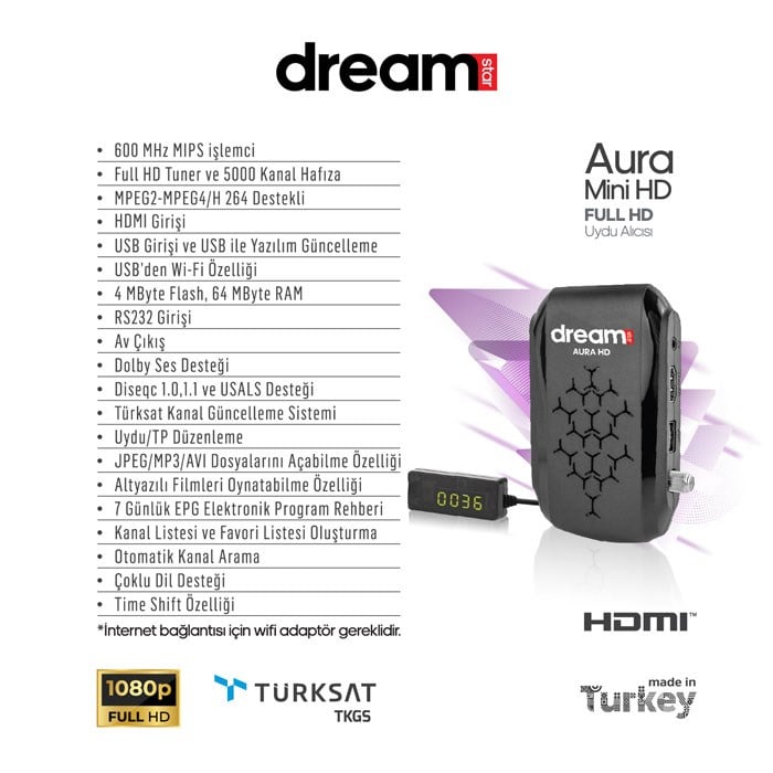 Dreamstar Aura Mini HD Full HD Uydu Alıcısı