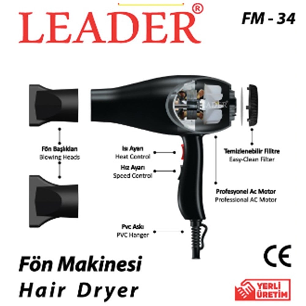 Leader FM-34 (Renkli) 2500 W Pro Saç Kurutma Makinesi