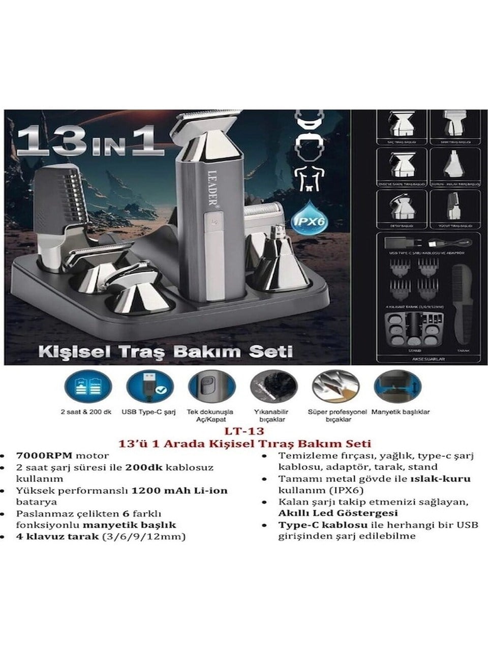 Leader LT-13 200 Dk (Kablosuz) 13İN1 Erkek Bakım Kiti