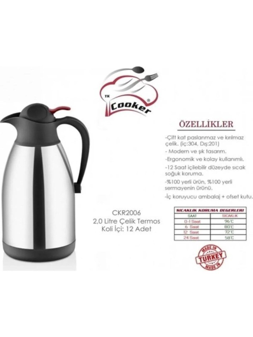 Leopar-Cooker CKR2006 2 Lt Çelik Termos