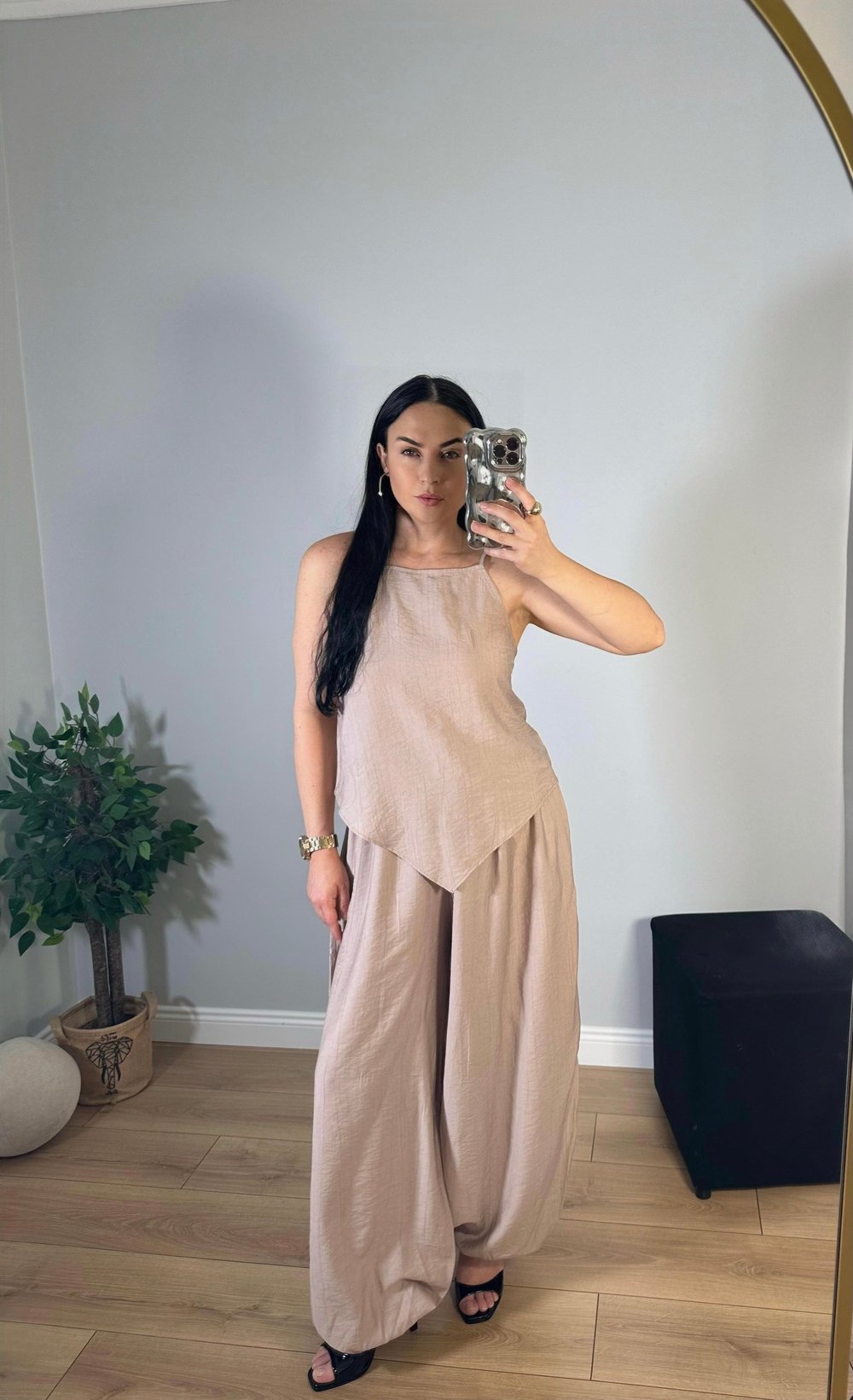 ASKILI ASİMETRİK BLUZ ŞALVAR PANTOLON TAKIM