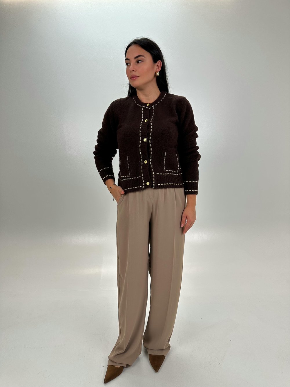 BİYELİ CEPLİ KAHVE HIRKA
