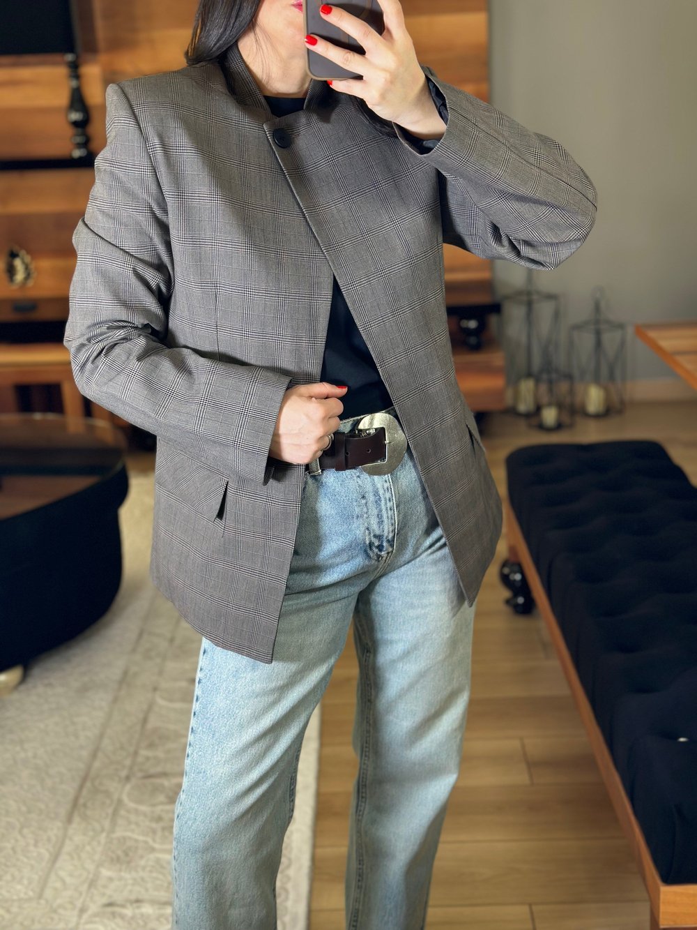 GRİ KARELİ HAKİM YAKA CEKET