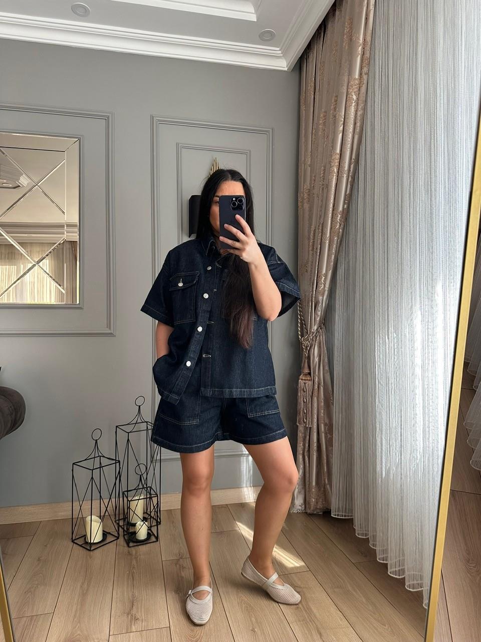 LACİVERT ŞORT GÖMLEK DENİM TAKIM