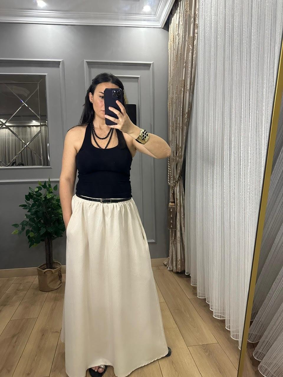 NATUREL CEPLİ UZUN ETEK
