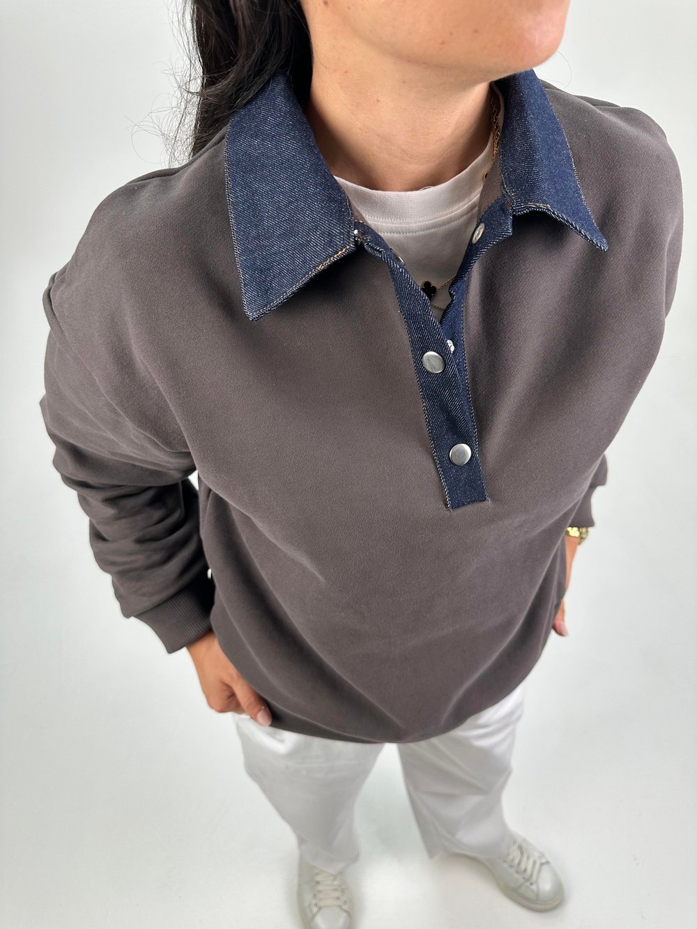 POLO KOT DETAY YAKALI HAKİ SWEATSHİRT