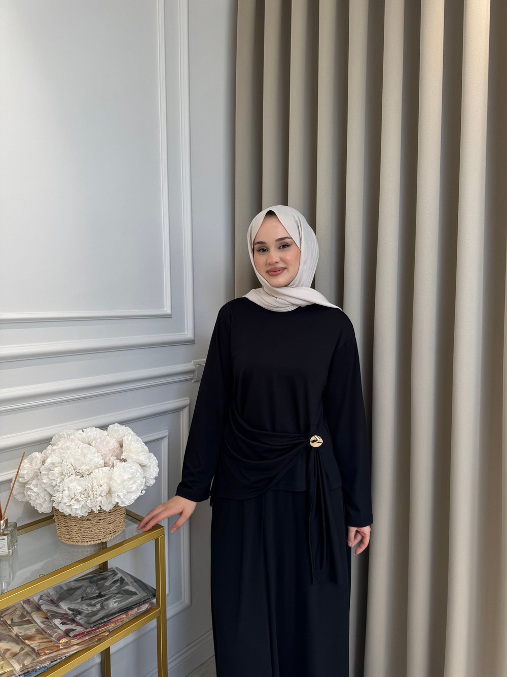 ALMARWAH Broş Detaylı Pantolon Takım Siyah