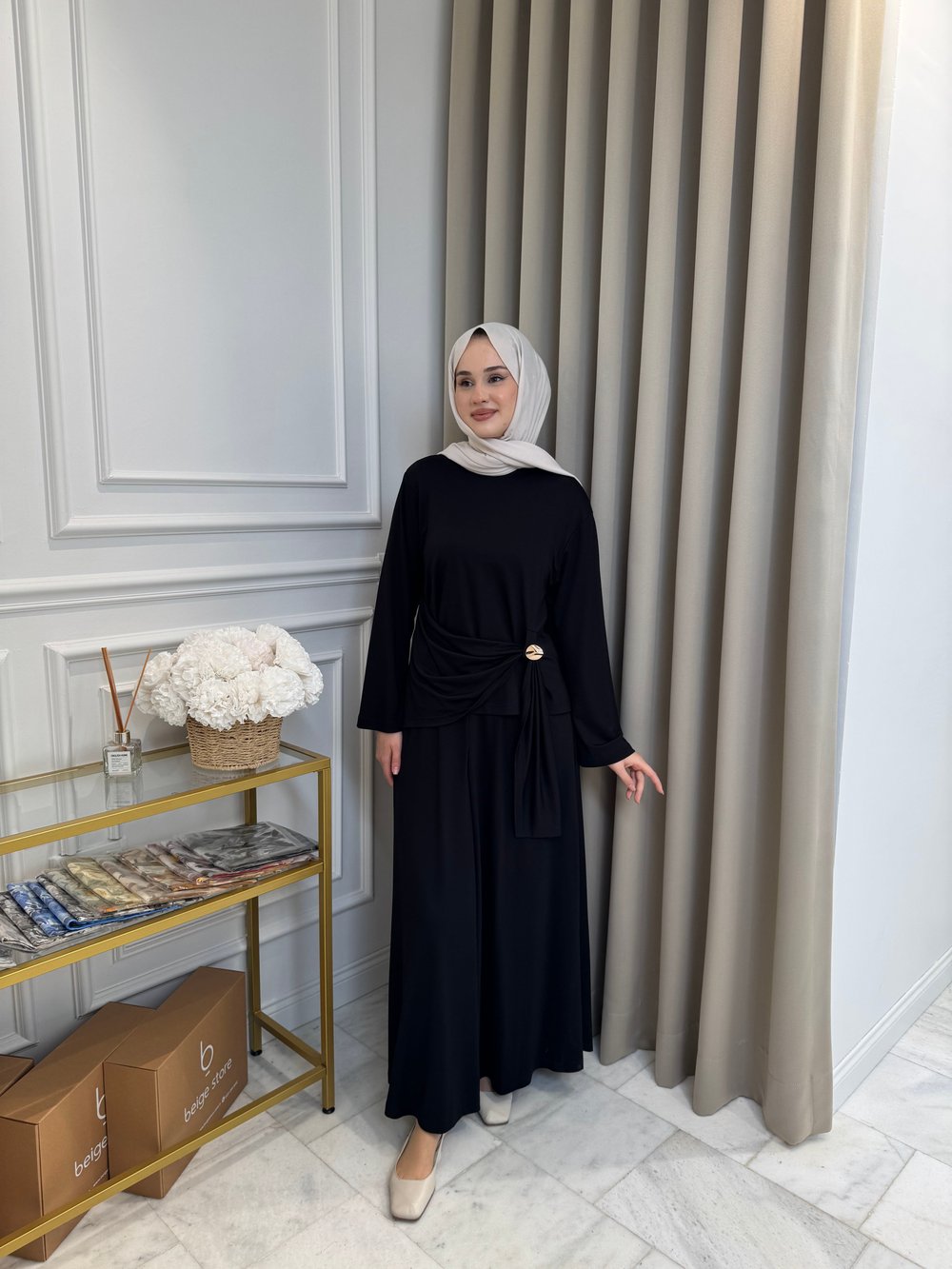 ALMARWAH Broş Detaylı Pantolon Takım Siyah