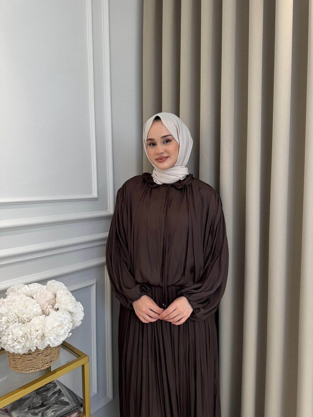 ALMARWAH Saten Etek Takım Kahverengi