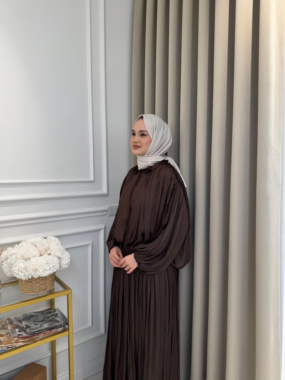 ALMARWAH Saten Etek Takım Kahverengi