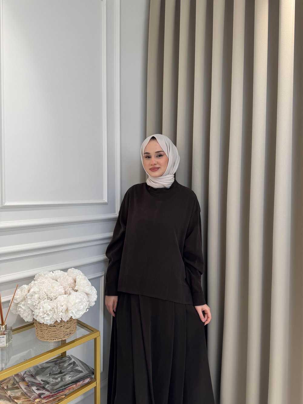 ALMARWAH Tensel Etek Takım Kahverengi