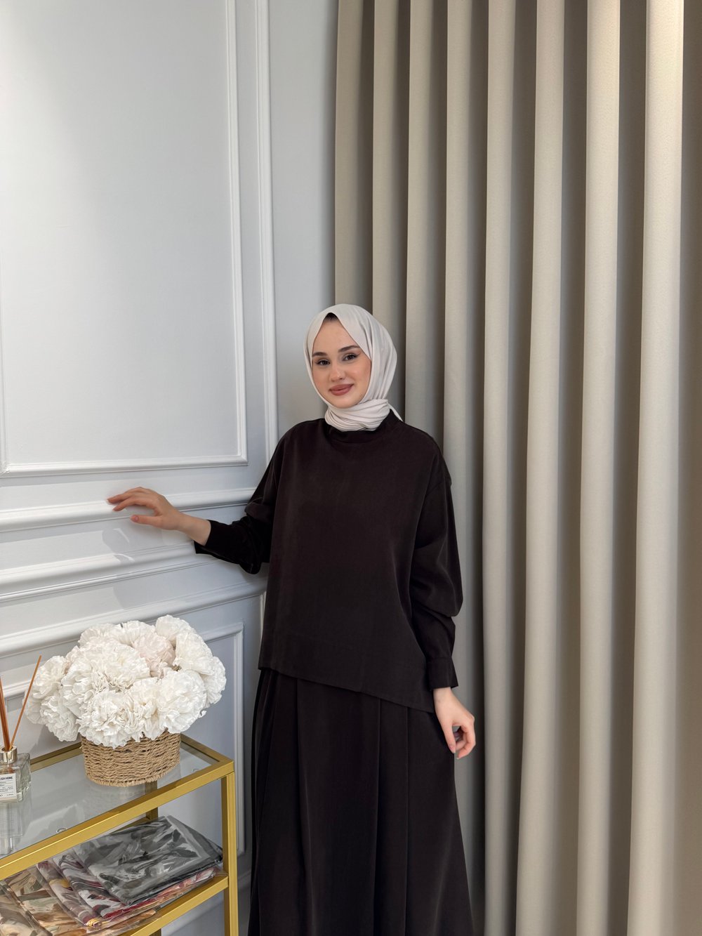 ALMARWAH Tensel Etek Takım Kahverengi